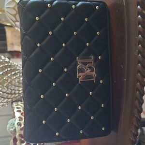 Black Quilted Clutch with Gold Studs
